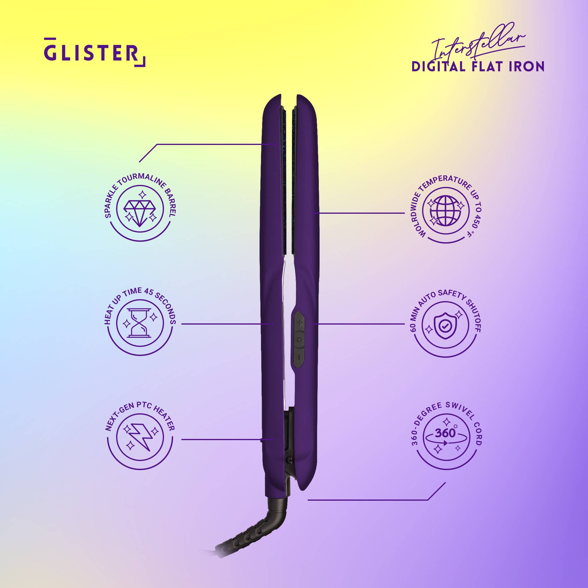 Glister - Wholesale Straightener/Flat Iron - Glister 1.25" Digital Tourmaline Flat Iron Purple w/ Display28