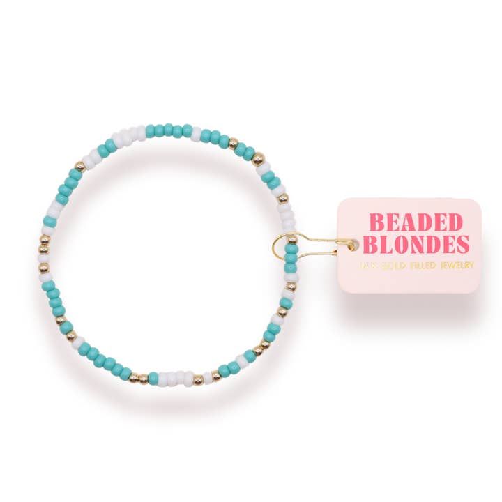 Beaded Blondes - Wholesale Beaded Bracelet - Kids - Turquoise and White Sprinkle Bracelet (Kids Size)