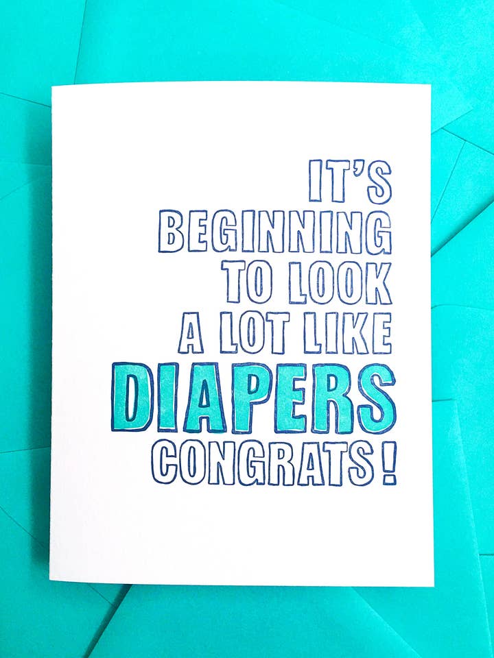 Looking like Diapers, funny baby shower greeting card for wholesale by Richie Designs
