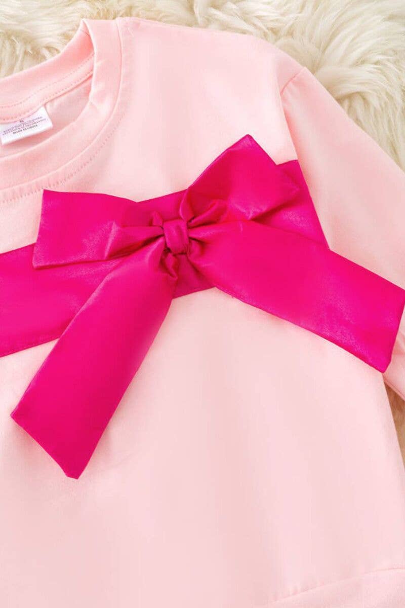 Kids Charm Online - Wholesale Sweatshirt - Kids - Fuchsia bow on lt. pink sweatshirt. TPG50486 AMY1