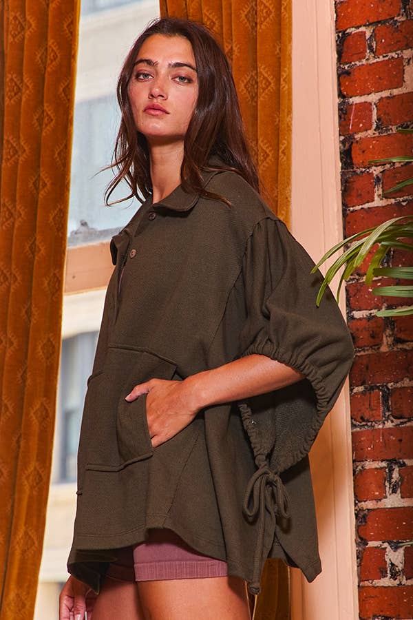 BUCKETLIST INC - Vente Tunique – femme - T2195 Haut uni surdimensionné à manches nouées et à lacets32