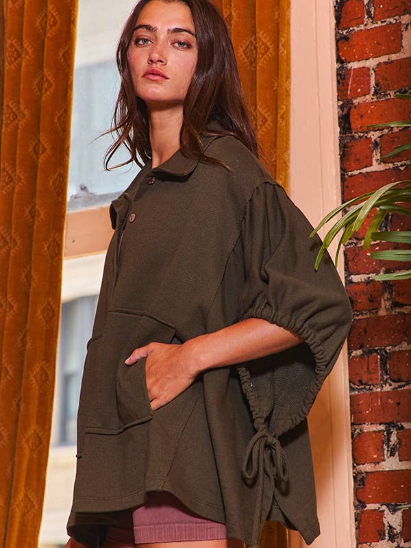 BUCKETLIST - Wholesale Tunic – Women’s - T2195 Oversized Drawstring Tie Sleeves Detail Solid Top32