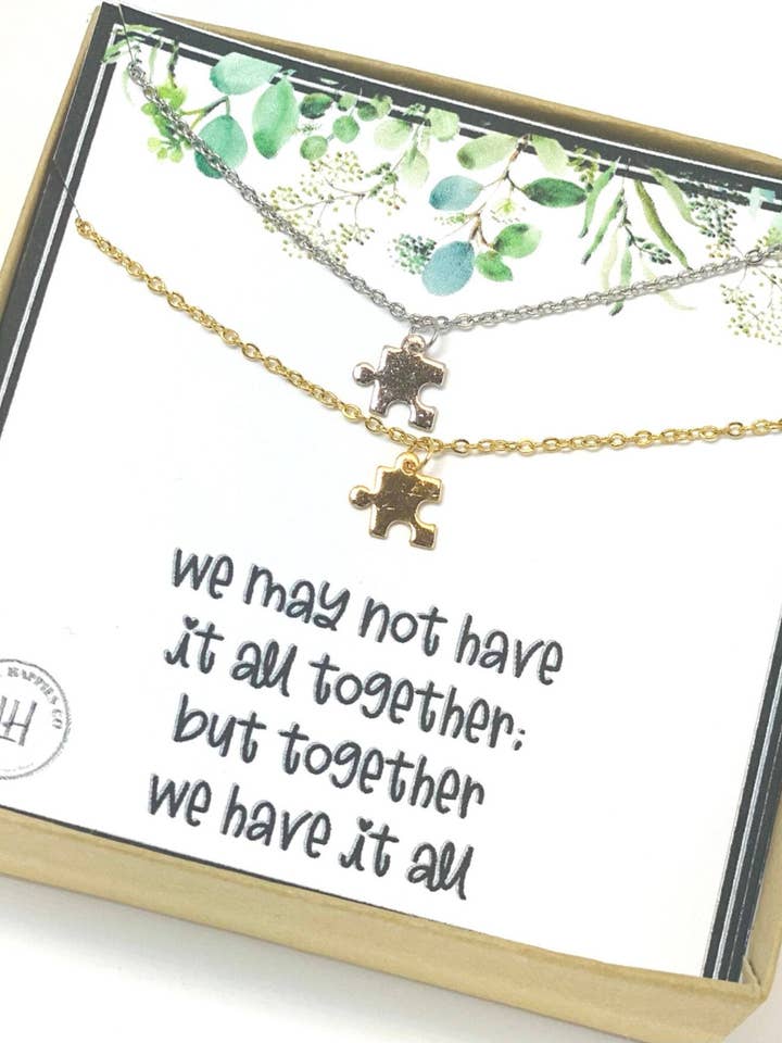 Jigsaw jewelry, Puzzle necklace for 2, Puzzle piece necklace, You are my missing piece, Best friends necklaces, Sorority necklaces, sisters for wholesale by Little Happies Co