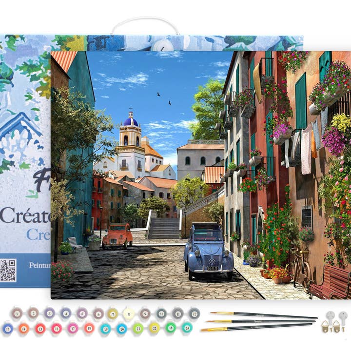 Paint by numbers Alley and vintage car framed for wholesale by Figured'Art