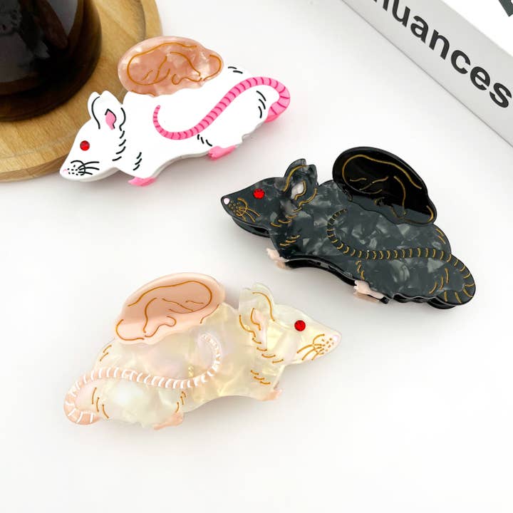 Pince à cheveux en acétate en forme de patte de souris, accessoire pour cheveux animal. pour la vente par TheDivaSoap