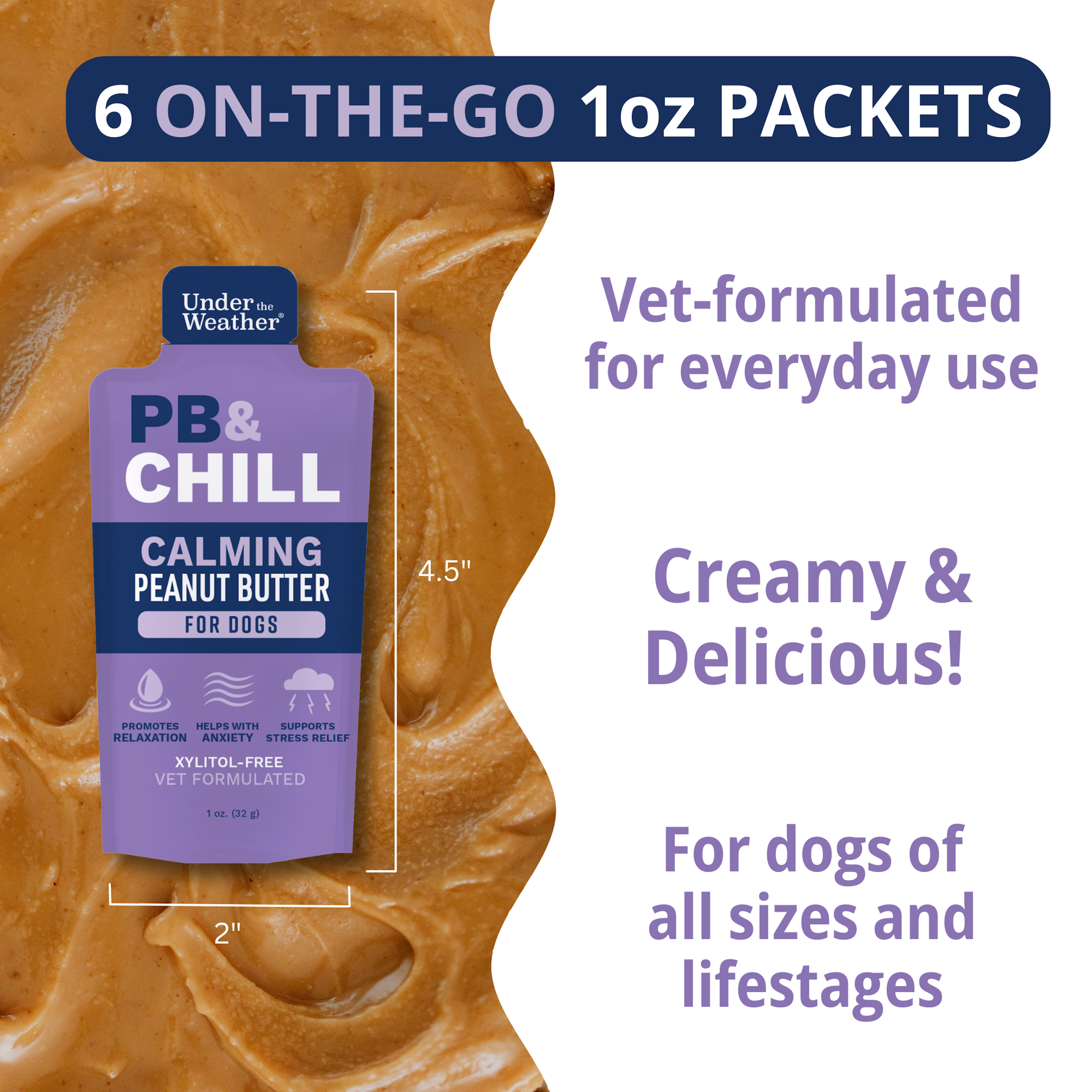 Under the Weather Pet - Wholesale Pet Supplement - Dog - PB&Chill Calming Peanut Butter Packets For Dogs 1