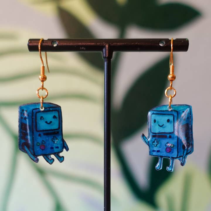 BMO Adventure Time Inspired Earrings – Handmade Blue Game Console Dangle Earrings – Cute Gamer Jewelry – Kawaii Cartoon Accessories for wholesale by Two Cats Creatives