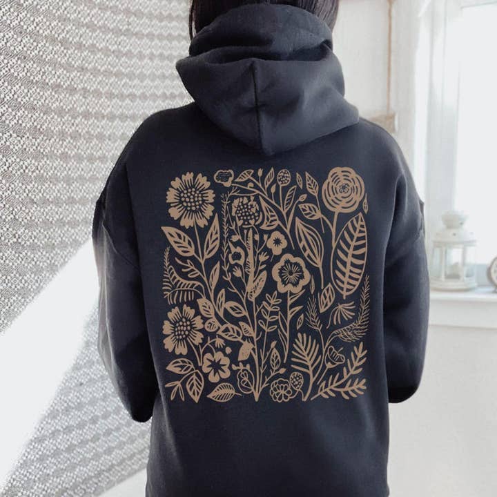 Brown Wildflower Zip Up Hoodie | Graphic Floral Hoodie for wholesale by Sisterly Gifts Shop