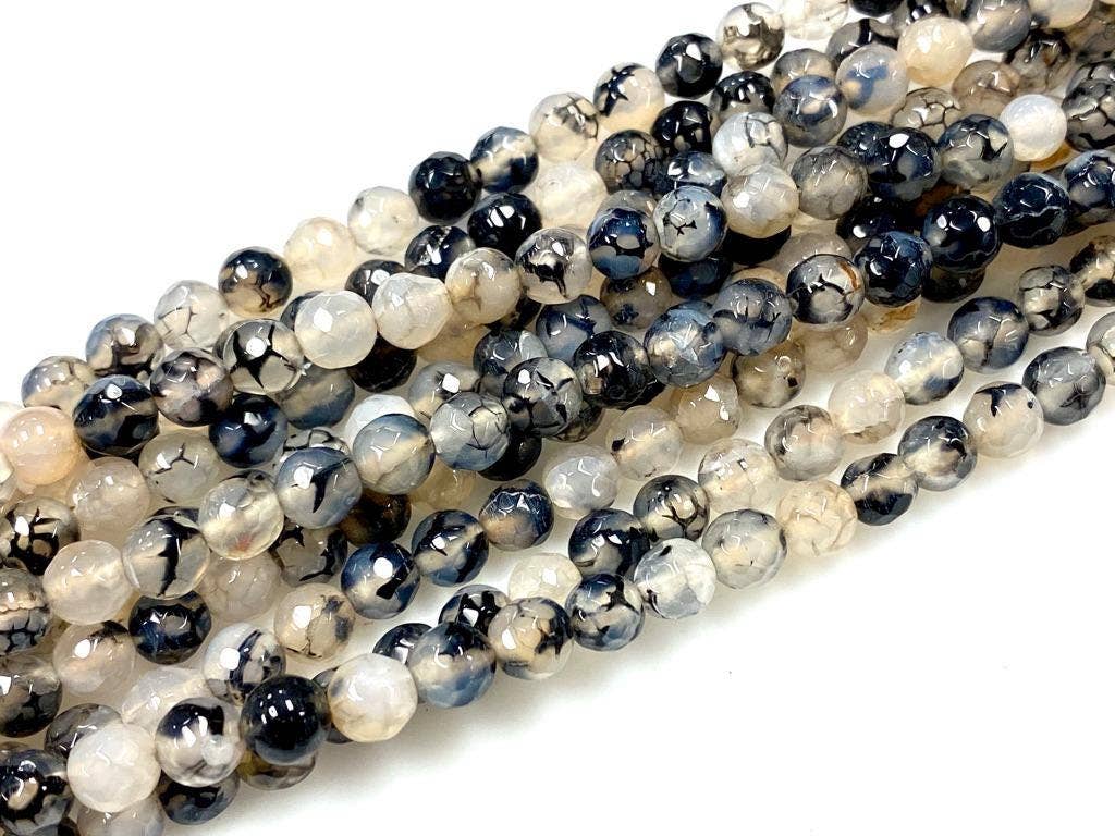 TRIVENI USA INC - Wholesale Beads - Black Dragon Vein Agate Gemstone Round Beads Strands 6mm 8mm