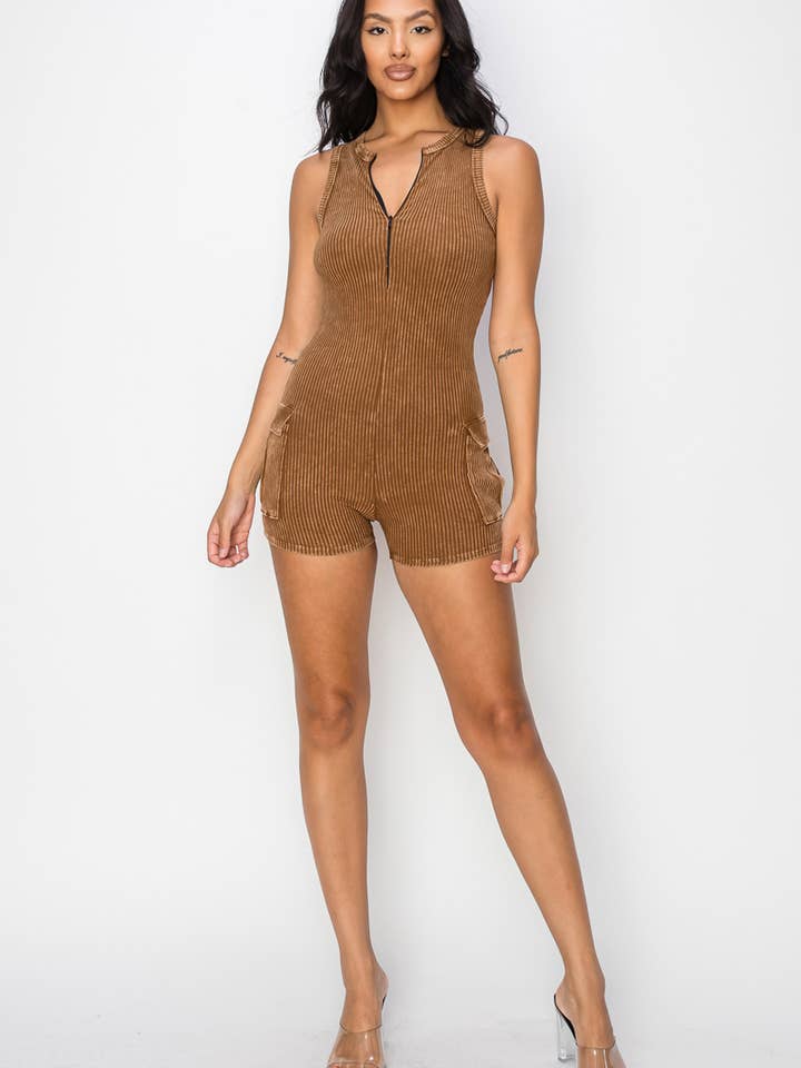 P2791 - Mineral Wash zip up Romper for wholesale by A Ellen
