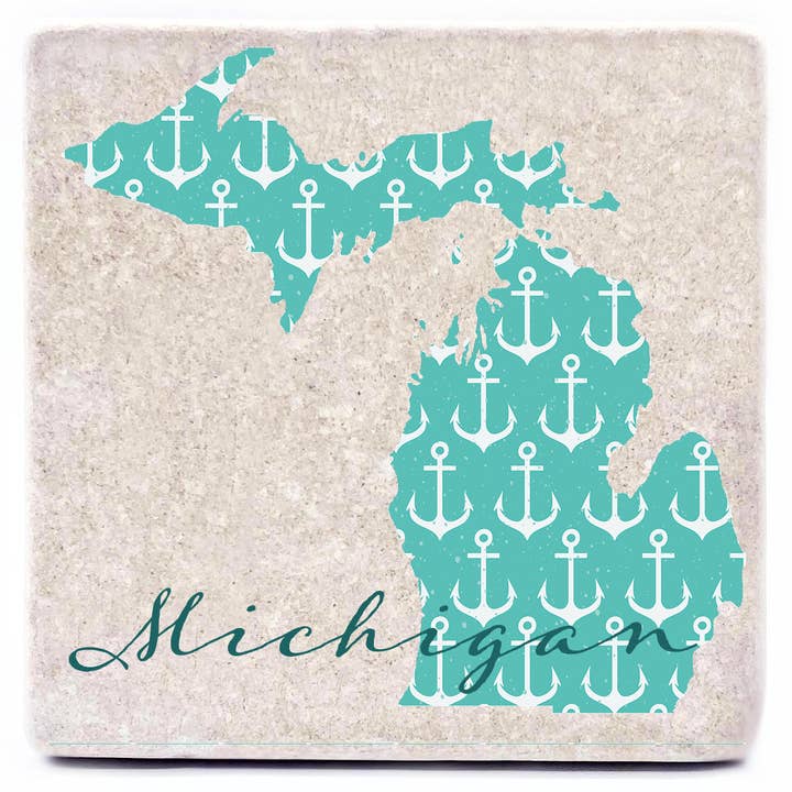 Michigan Anchor Pattern Namedrop Stone Magnet for wholesale by Noomoon
