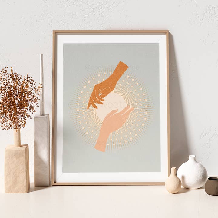 Sun Hands Print Sun Art Print Boho Sun Hands Print for wholesale by Onesweetorange