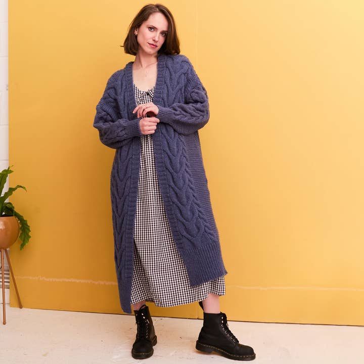 Cara & The Sky - Wholesale Cardigan - Women's - Alex Cable Balloon Sleeve Maxi Cardigan - Denim8