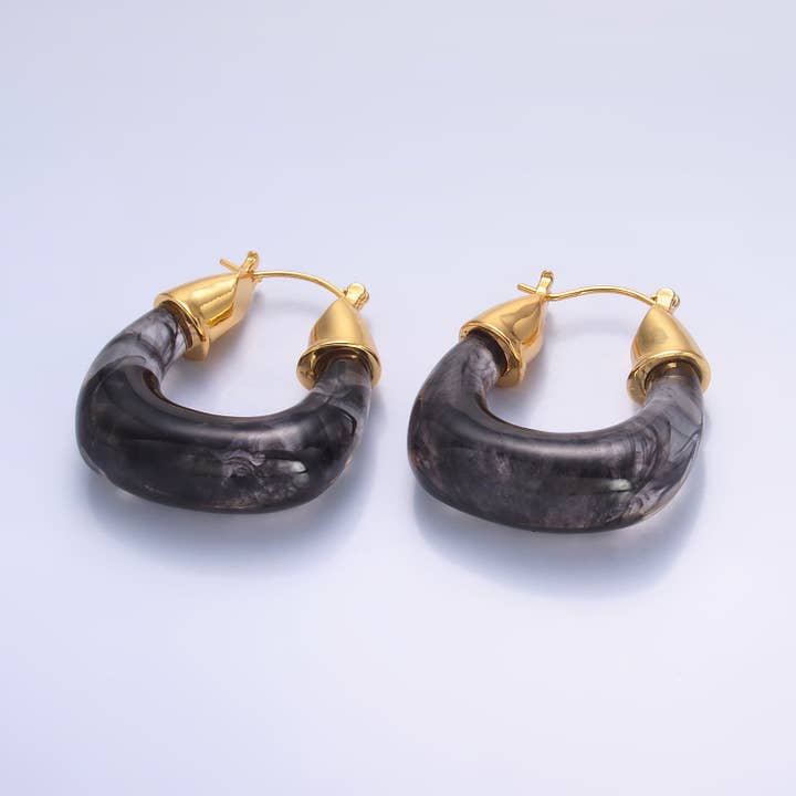 Simply Jewels - Wholesale Hoop Earrings - Gold Classic Gold Quartz Resin Crystal Chunky Hoops EA-0185 to EA-01946