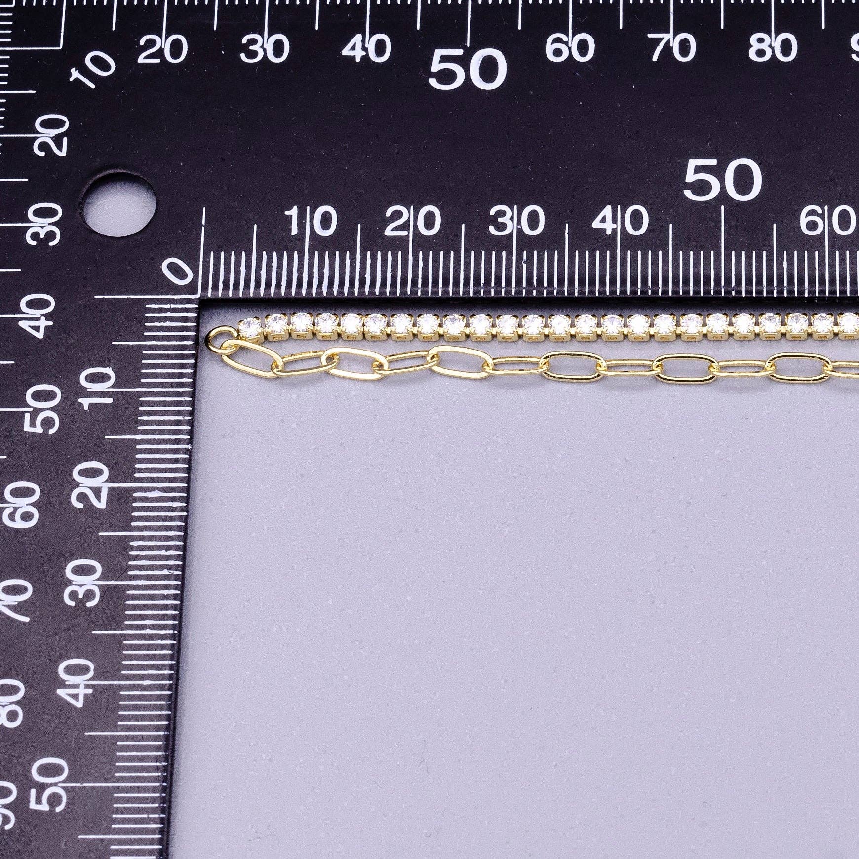 Aim Eternal - Wholesale Link & Chain Bracelet - 7" Gold Filled 2mm Half Tennis Half Paperclip Chain Bracelet1