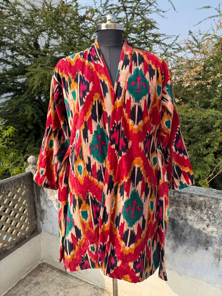 Kimono de nuit en velours imprimé robe indienne faite à la main pour la vente par Bhawana Handicrafts