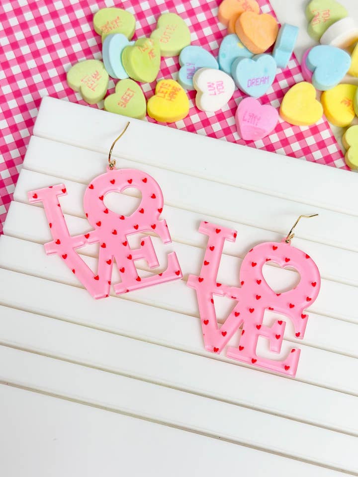 Mini Heart 'Love' Dangle Earrings for wholesale by Prep Obsessed Wholesale
