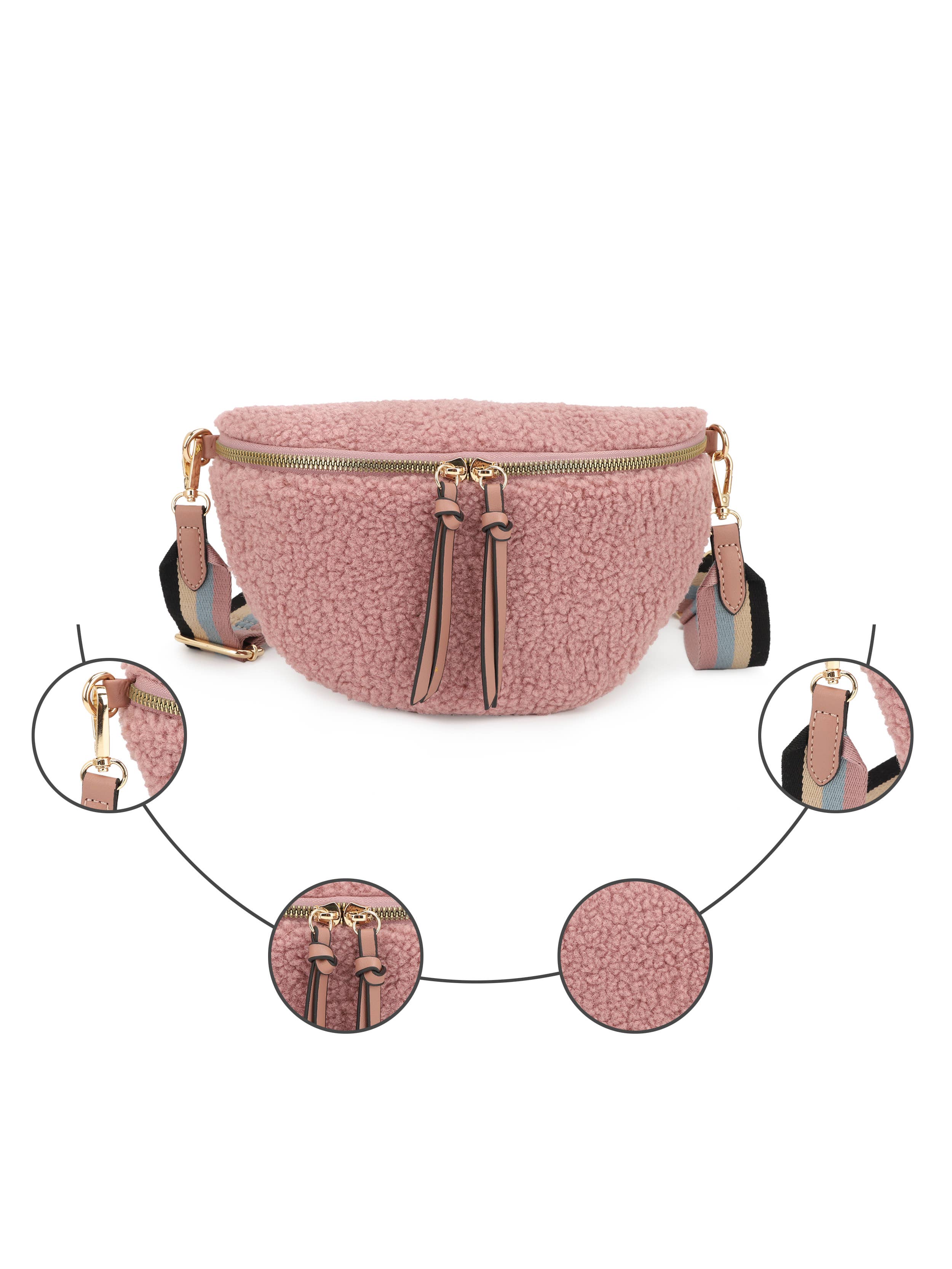 KAYLA+AVA - Wholesale Heuptasje - Dames - Cynthia shearling riemtas in halve maanvorm / heuptasje8