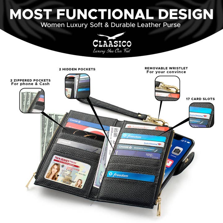 Claasico - Wholesale Phone Wallet - Women's - Women’s RFID wristlet wallet phone holder9