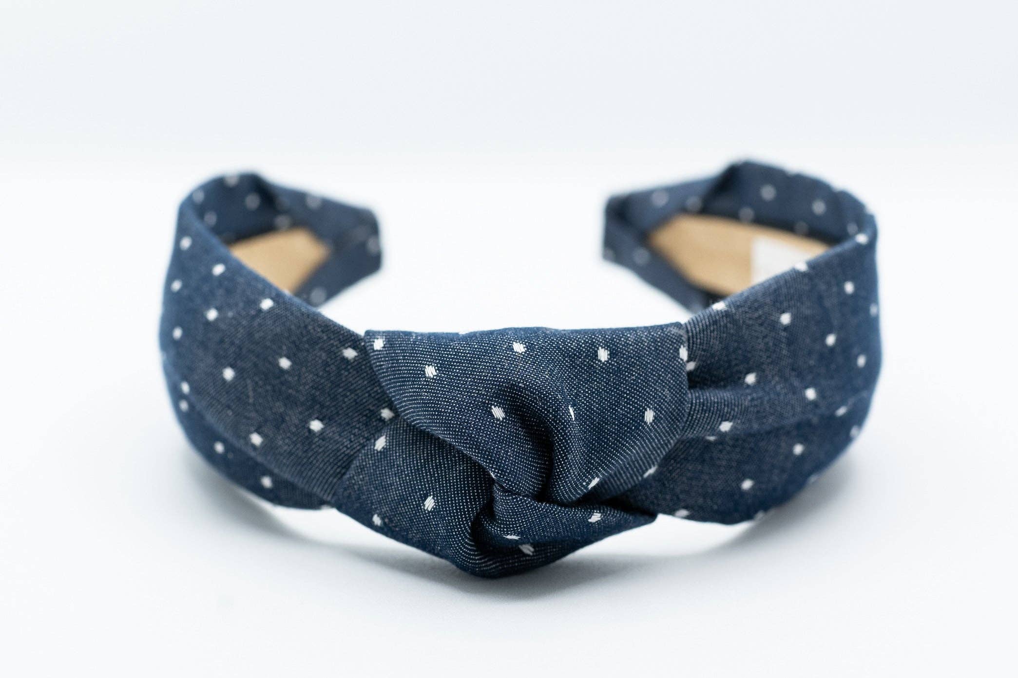 Maddie and Me Handmade - Wholesale Fashion Headband - Women's - Western Polka Dot Chambray Knot Headband | Navy Blue Indigo1