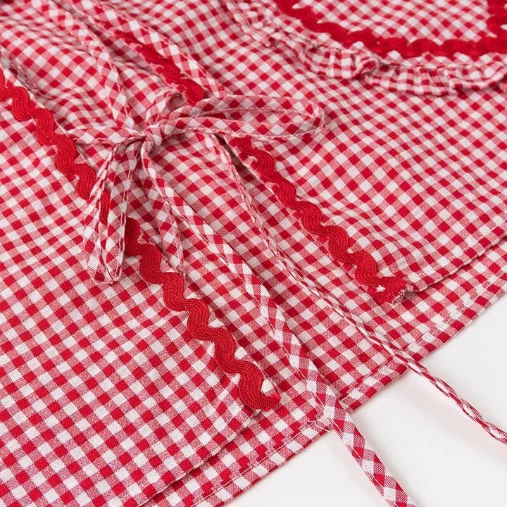 Rosa Clothing - Wholesale Blouse - Women's - Ric Rac heart-inspired patching Gingham tie front blouse