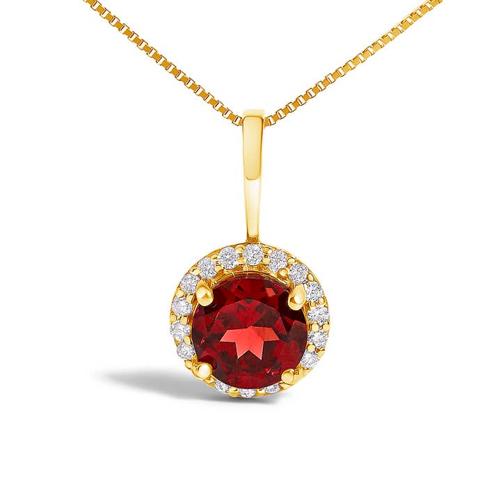 Infinite Jewels - Wholesale Pendant/Charm Necklace - 10K Gold Red Garnet & 1/10 Cttw Diamond Pendant Necklace6