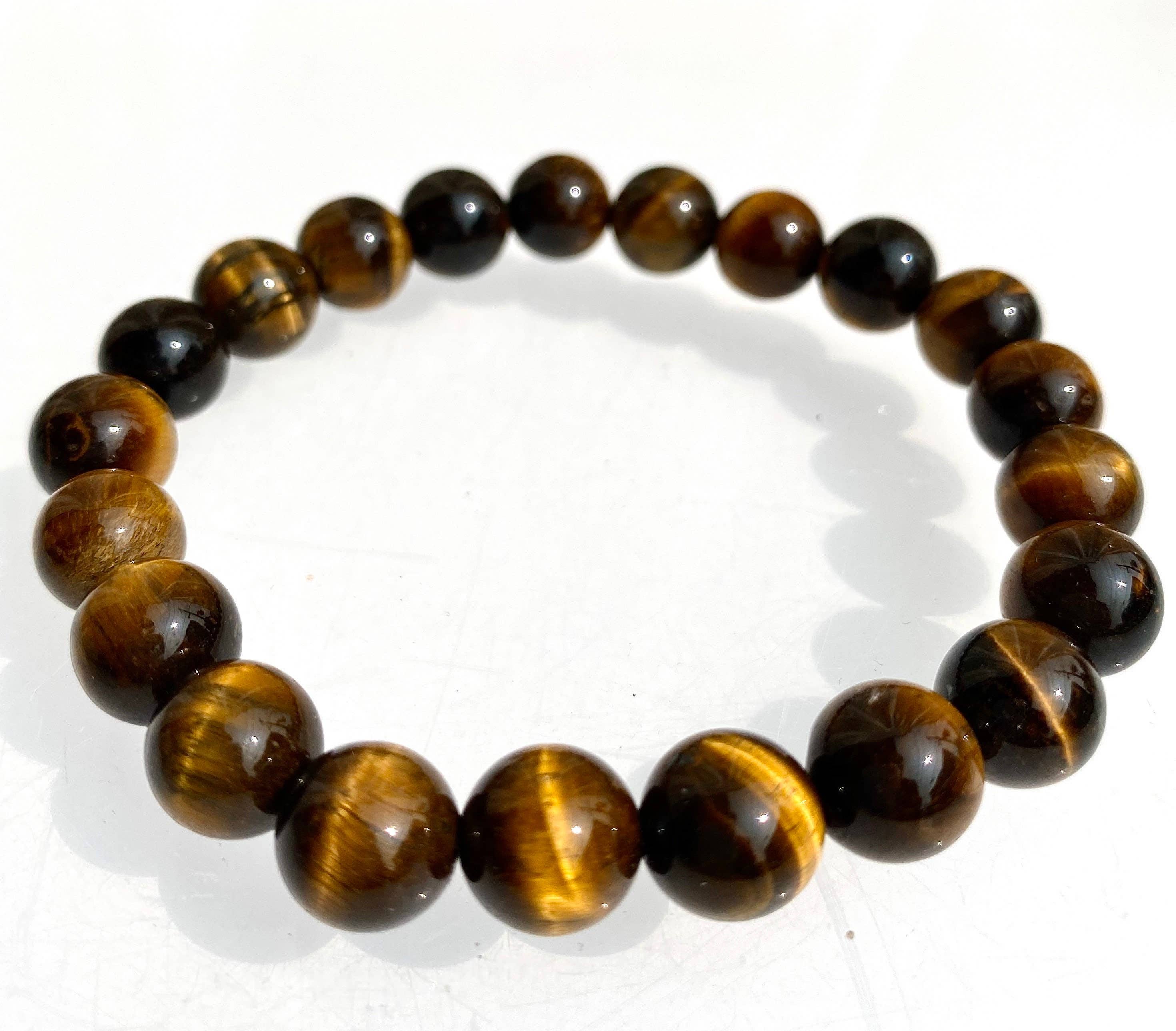 KayleeNYC - Vente Bracelet de perles - Bracelet extensible en cristal de guérison Œil de Tigre naturel 10 mm 8"2