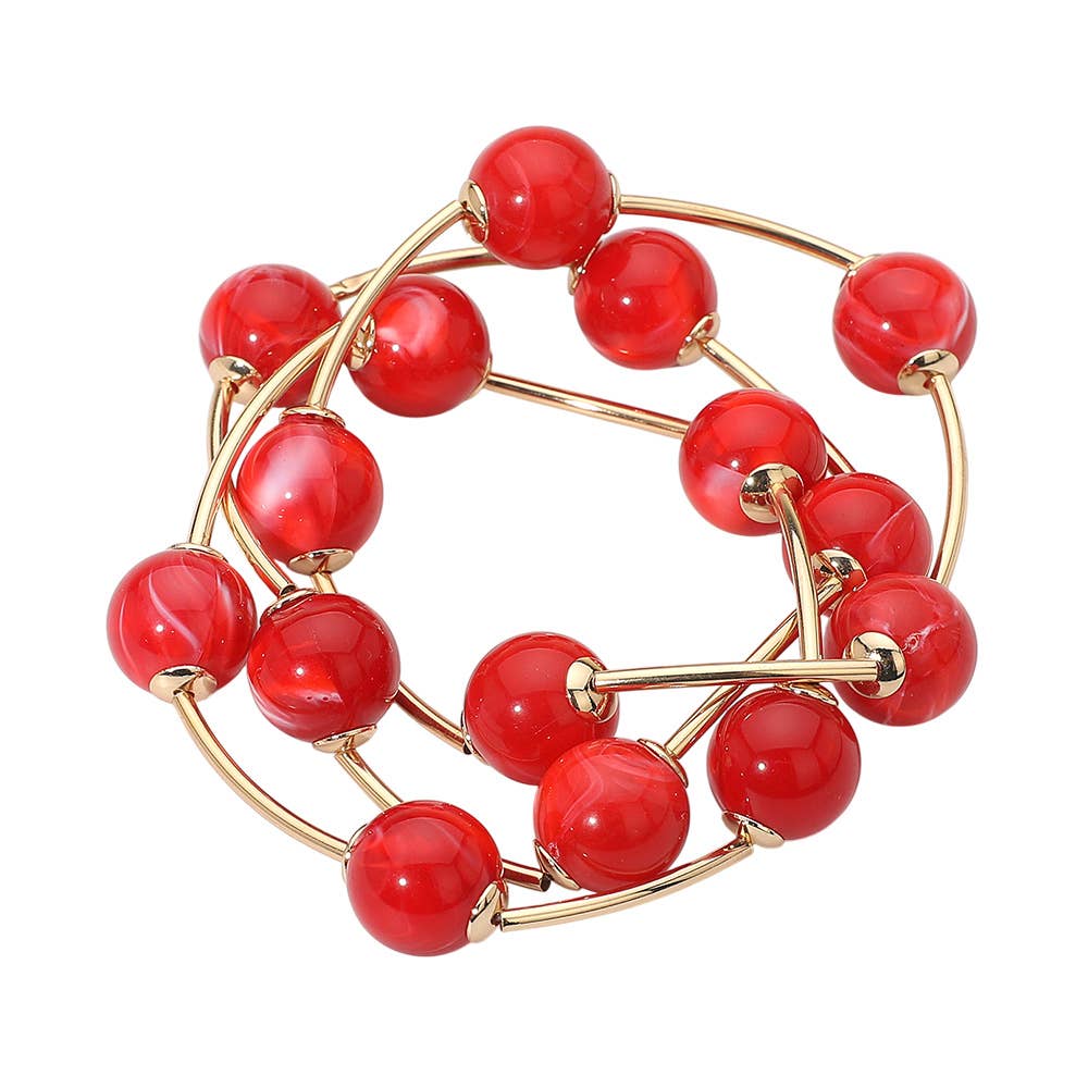 Sensibling Corp. - Wholesale Jewelry Set - 3PCS - Round Ball Wire Beaded Stretch Multi Layered Bracelets9