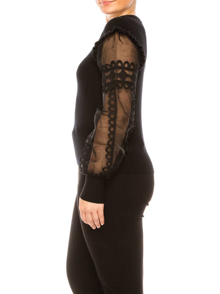 BLACK Sioni Crew Neck Ribbed Long Sleeve Sweater Top for wholesale on Faire
