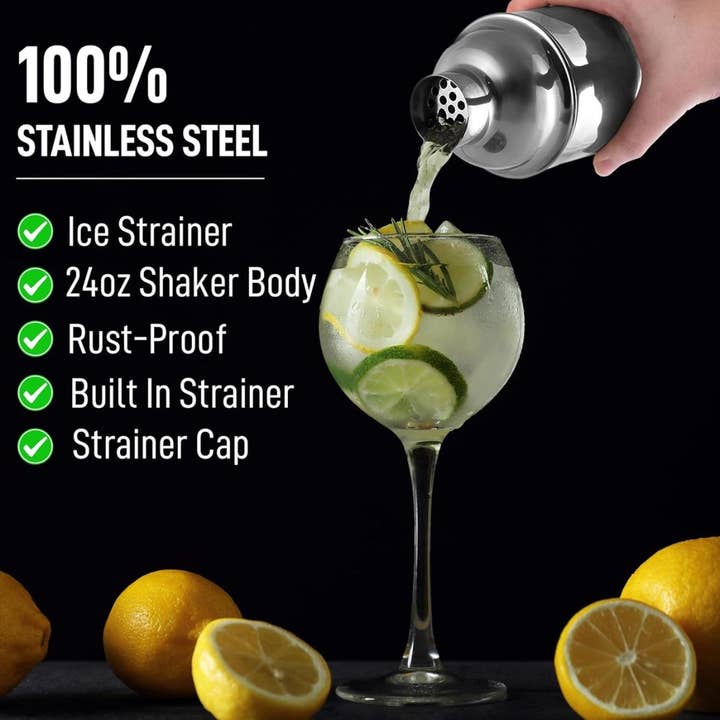 Zulay Kitchen - Wholesale Cocktail Shaker - 24oz Stainless Steel Cocktail Shaker with Built-In Strainer2