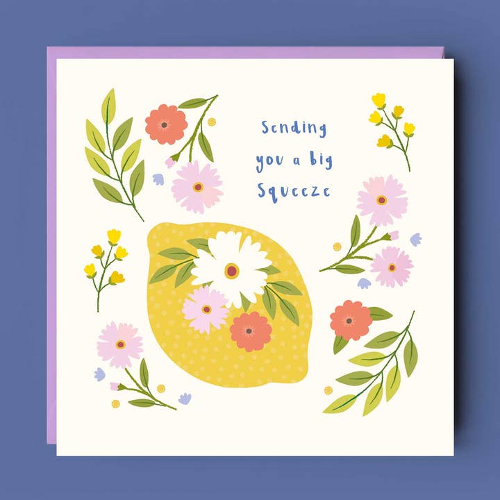 Big Squeeze Lemon Get Well Soon Card | Thinking Of You Card for wholesale by Klara Hawkins