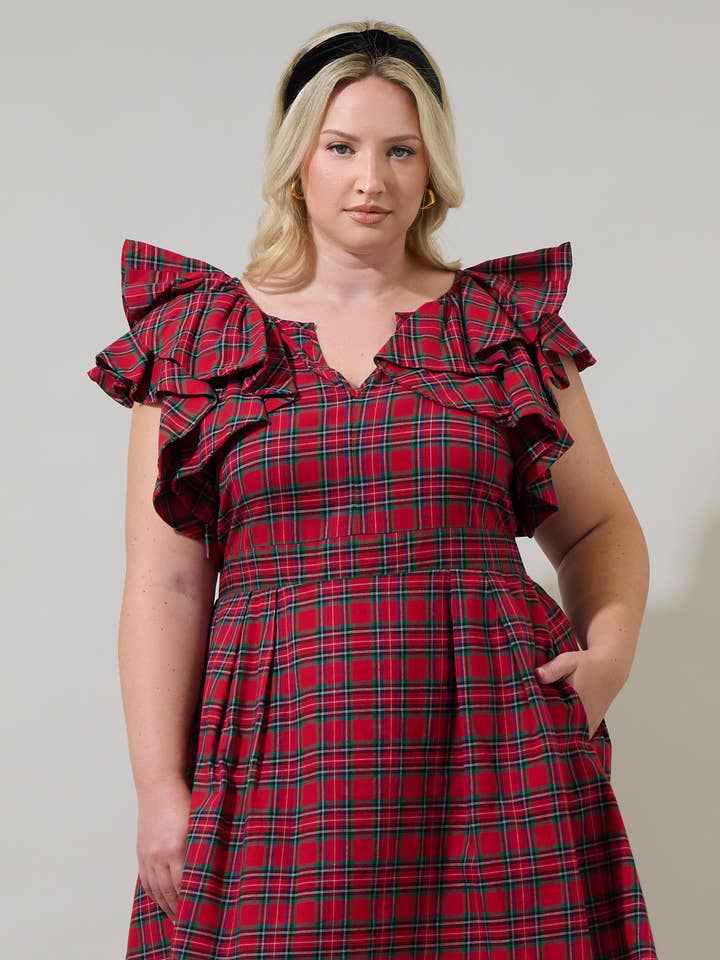 Arvada Plaid Wilma Ruffle Mini Dress Curve for wholesale by Sugarlips