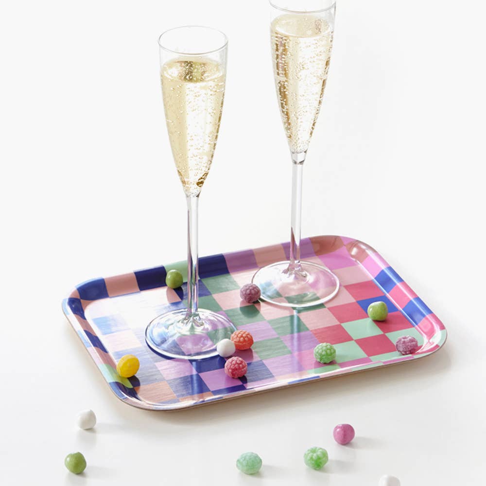 BLU KAT - Venta al por mayor Bandeja de servir - Bandeja rectangular para servir con patrón de cuadros multicolor - 27x20 cm1