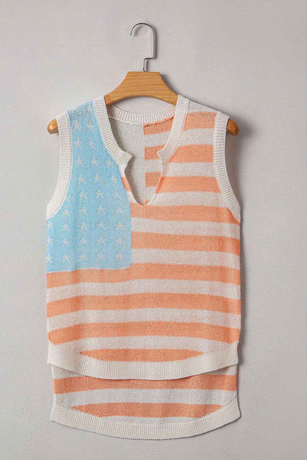 Beige USA Flag Notched Neckline Loose Sweater Vest for wholesale on Faire5