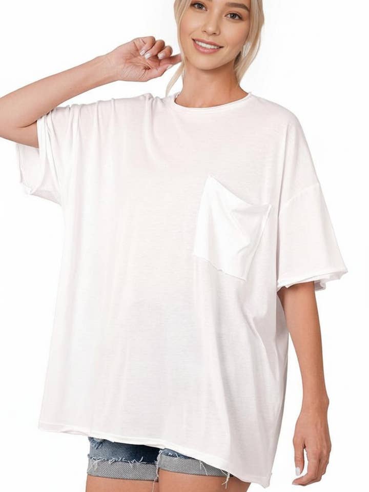 42POPS - Wholesale Tunic - Women's - ",,..Oversized Front Pocket Raw Edge Boyfriend Tee8