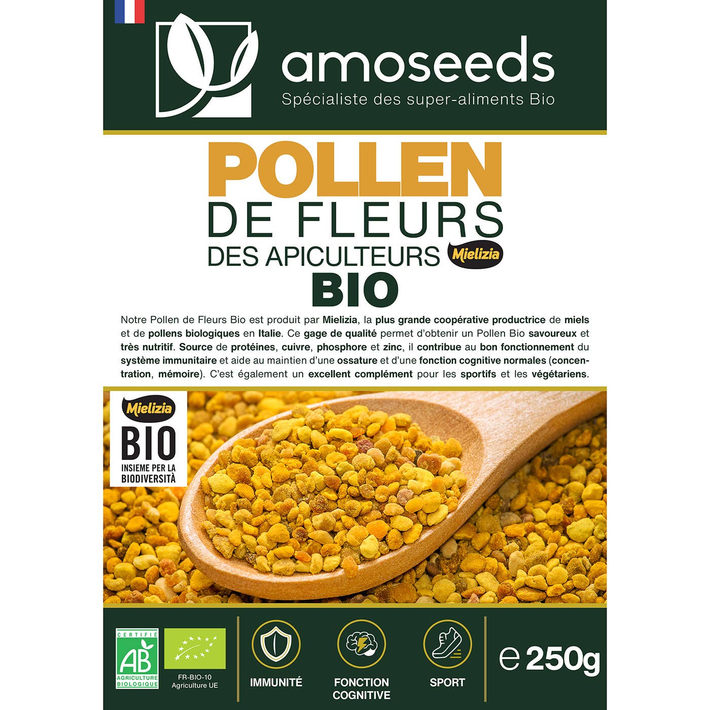 Amoseeds - Vente Poudres protéinées/superaliments - Pollen de Fleurs Bio 250G3