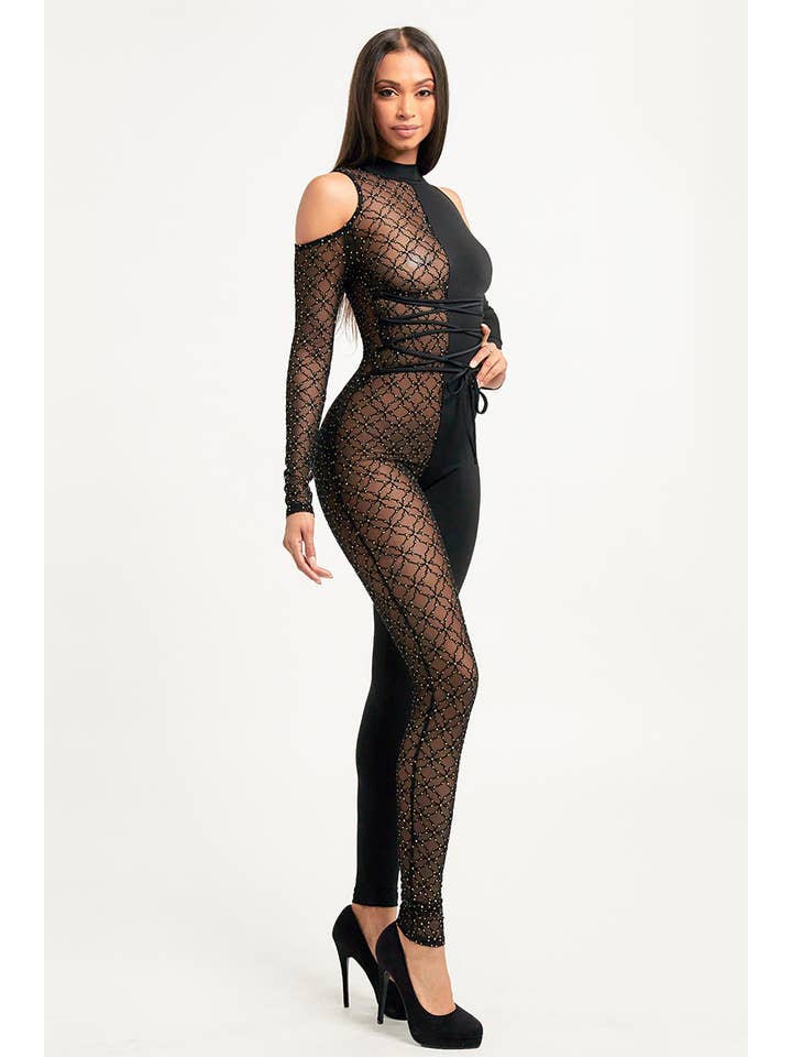 Nero - Tuta scintillante a spalla scoperta DT2631 in vendita all'ingrosso su Faire2
