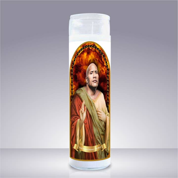 Bougie de prière de célébrité The Rock (Dwayne Johnson) pour la vente par Cool Story Gifts