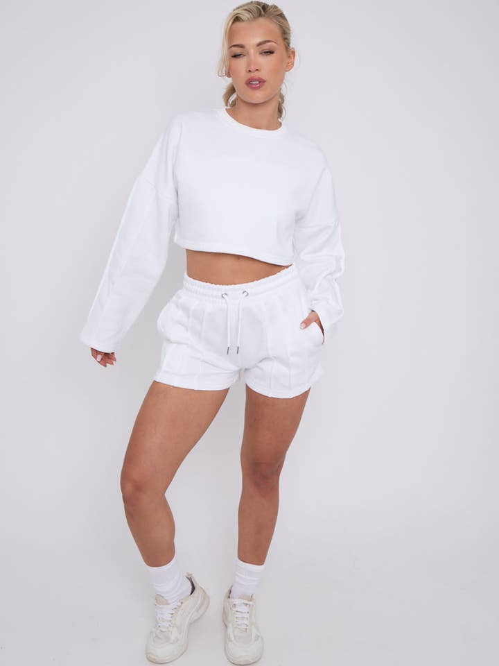 AX Labels - Wholesale Lounge Set - Women's - Seam Detail Oversized Crop Top & Shorts Fleece Co-ord22