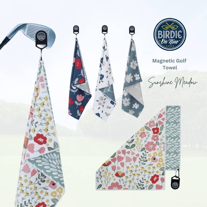 Serviette de golf magnétique Birdie On Nine Sunshine Meadow en microfibre pour la vente par Birdie On Nine