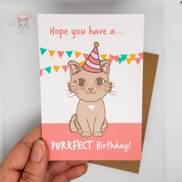Tillykke med fødselsdagen Kattekort | Kattemor | Farverige Kawaii for engroshandel hos Purrfect Little Art