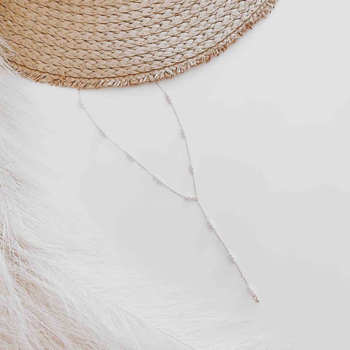 Pretty Simple - Wholesale Y-Neck/Lariat Necklace - Pearly Satisfaction Y Drop Necklace