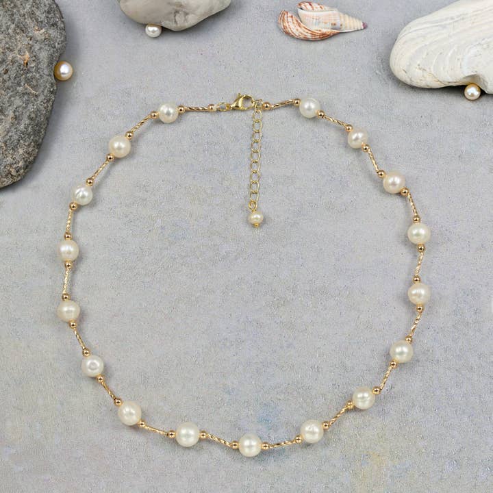 IST Jewelry - Wholesale Choker/collar - 25F29 - Golden Interlude Pearl Choker