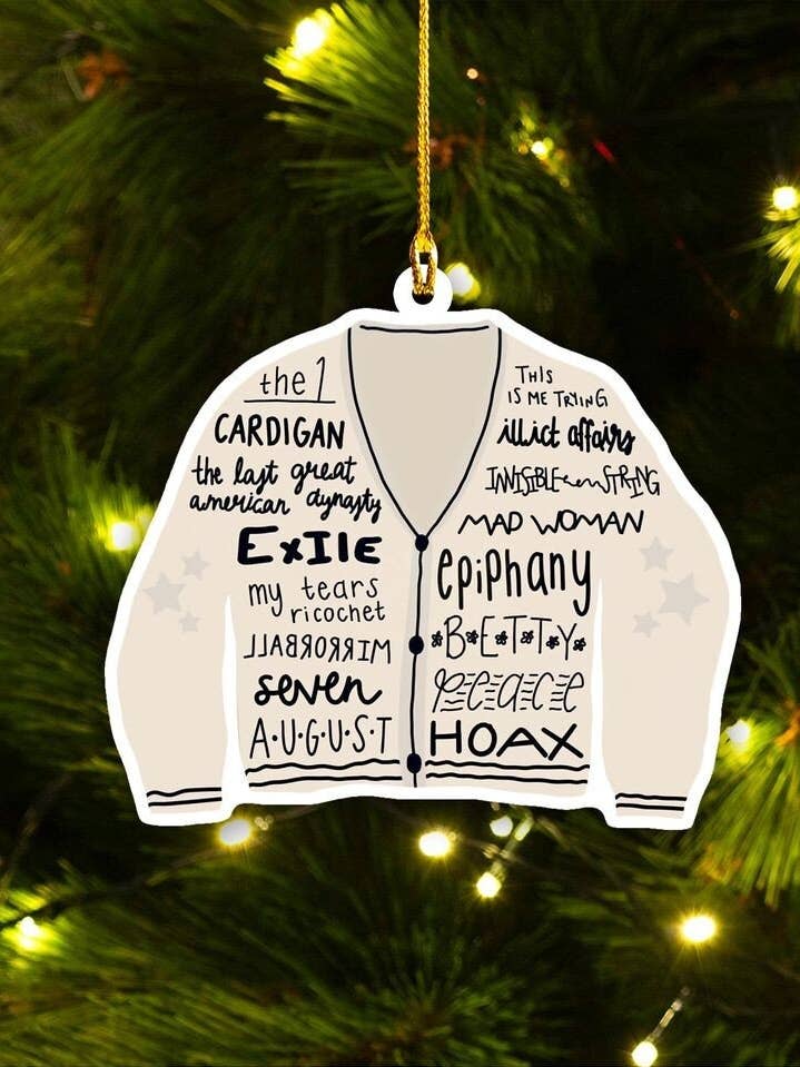 Merry Swiftmas Acrylic Ornament, Folklore Tracklist Ornament for wholesale by SONDO DESIGN LTD