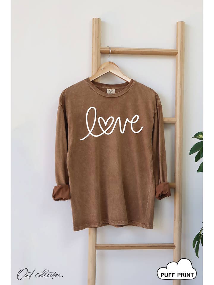 OAT COLLECTIVE - Wholesale Screen Printed T-Shirt - Women's - LOVE PUFF Mineral Washed Long Sleeve Graphic13