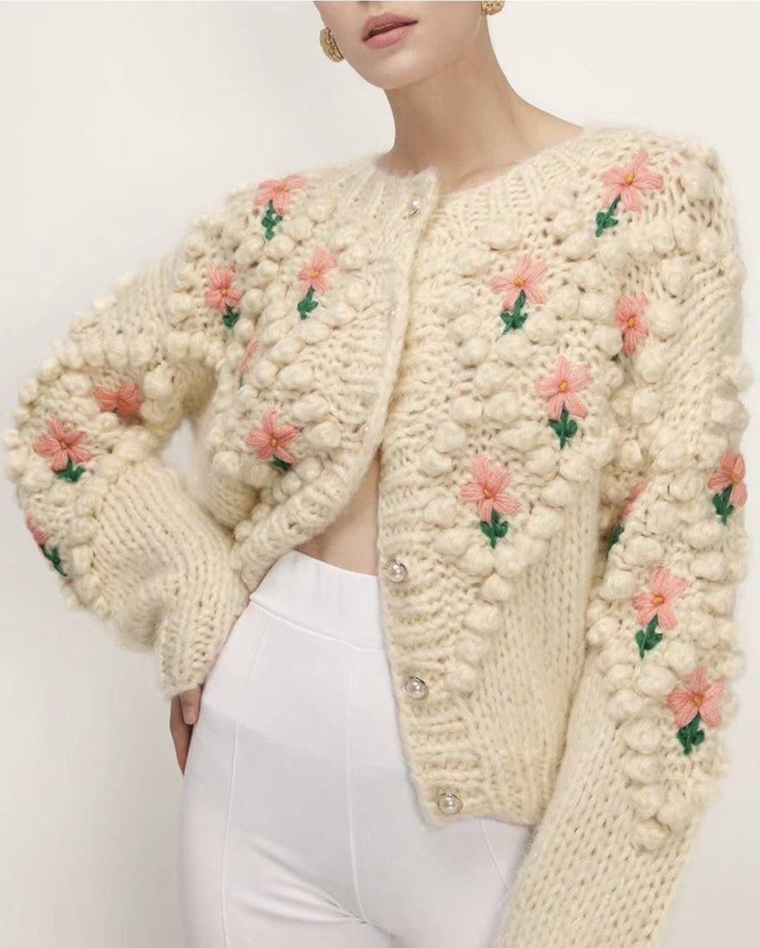 HIDDENBRAND - Wholesale Cardigan - Women's - Hand-Hooked Embroidered Knit Sweater Cardigan2