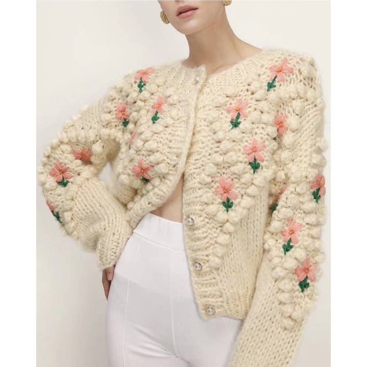 HIDDENBRAND - Wholesale Cardigan - Women's - Hand-Hooked Embroidered Knit Sweater Cardigan2