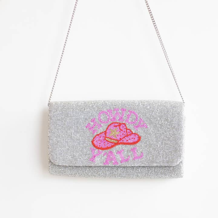 Howdy Yall Silver Clutch Crossbody Bag for wholesale by Pria Handmade Accessories