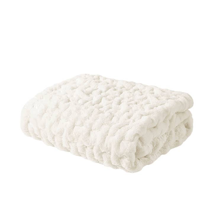 Olliix - Wholesale Throw Blanket - Soft Warm Ruched 50x60" Throw Blanket, Ivory