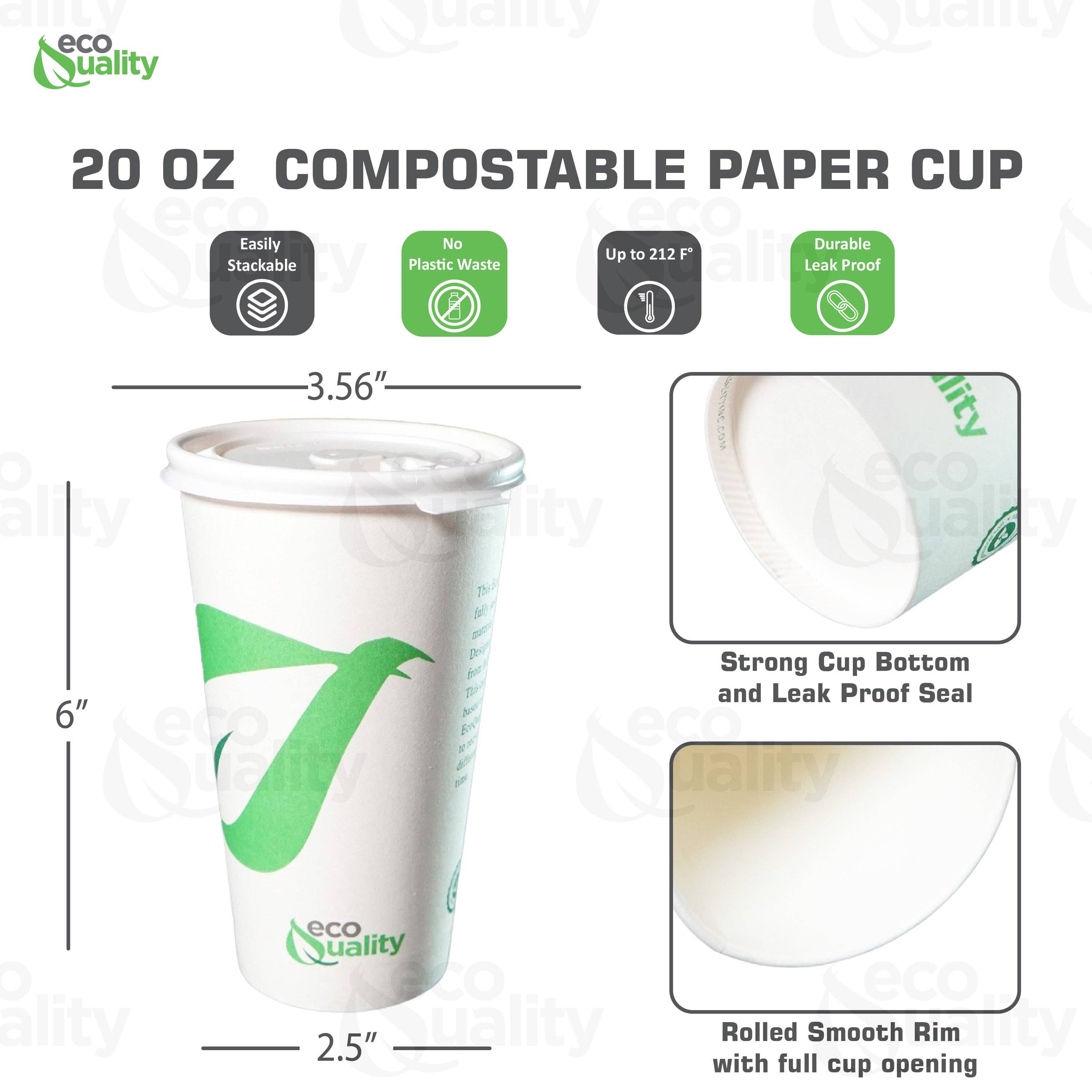 EcoQuality - Vente Gobelets jetables - Café en papier blanc biodégradable jetable de 20 oz2